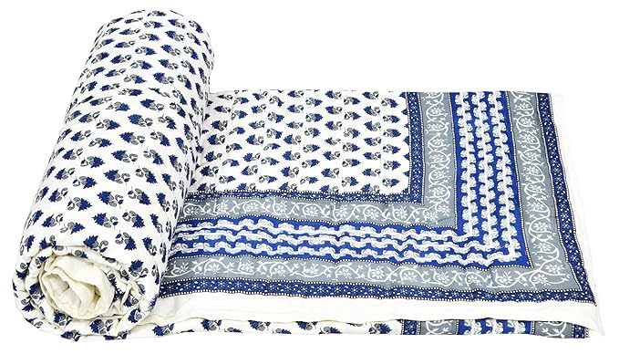 Image of EMIOUR 400 TC Pure Cotton Soft Jaipuri AC Quilt /Razai /Rajai Floral Print,Jaipuri razai Double Bed for Winter Printed (Design 10, Double Bed)