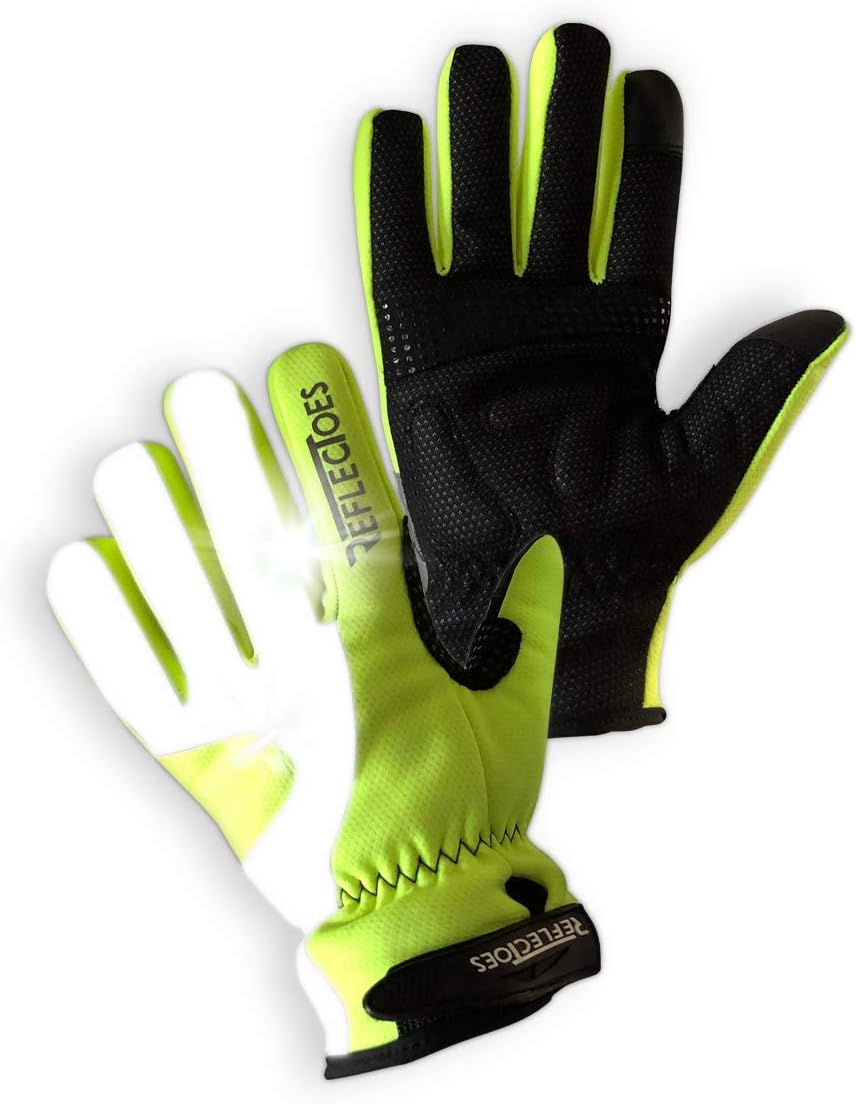 Fluorescent Reflective Gloves – High Viz for Cycling, Running, Walking, Winter Bike Rides, Cold Weather Training and Outdoor Sports. Waterproof Design