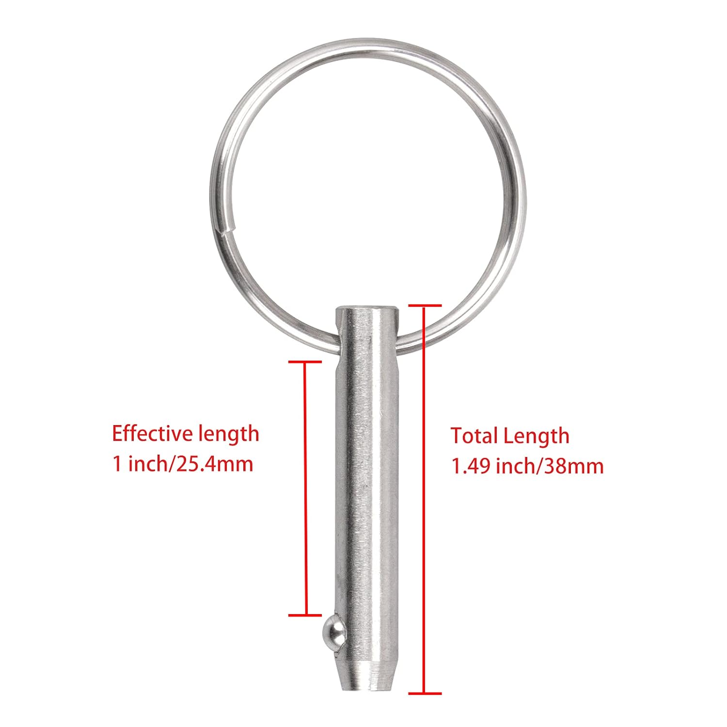 Quick Release Pin Bimini Top Pin Diameter 0.25 Inch, Total Length 1.49 Inch, Effective Length 1 Inch, Full 316 Stainless Steel for Boat Bimini Top Deck Hinge (4 Pieces)