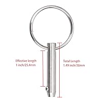 Vista 2 de Pasador de liberación rápida Bimini con diámetro de 0.25 pulgadas, longitud total de 1.49 pulgadas, longitud efectiva de 1 pulgada, acero inoxidable