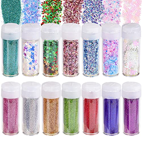 Festival Chunky Fine Glitter Powder Holographic Glitter with 6 Mix Stars, Butterfly, Snowflakes Glitters for Epoxy Resin for Christmas Tree, Arts Crafts, Slime, Body, Face, Eye, Hair Glitter