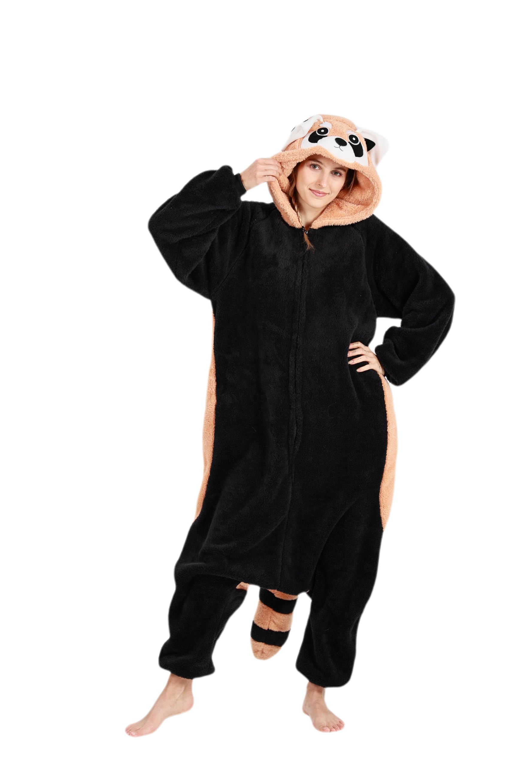 SimZoo Pyjama Animal Adulte, Costume Homme et Femme, Costume de Nuit en Velours Arctique Petit Raton Laveur, Une pièce Unisexe X-Large