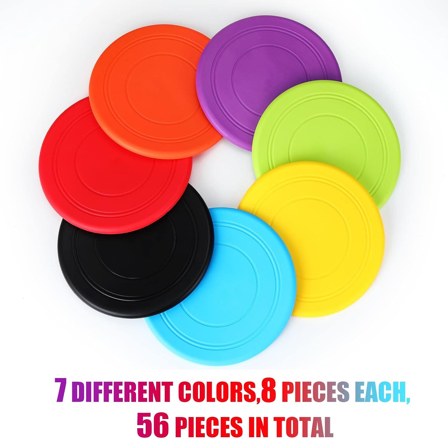 Leitee 56 Pieces Dog Flying Disc Silicone Toy Dog Indestructible Training Puppy Flyer for Small Medium Large Pet Outdoor Sport Toys, 7 Colors, 7 Inch