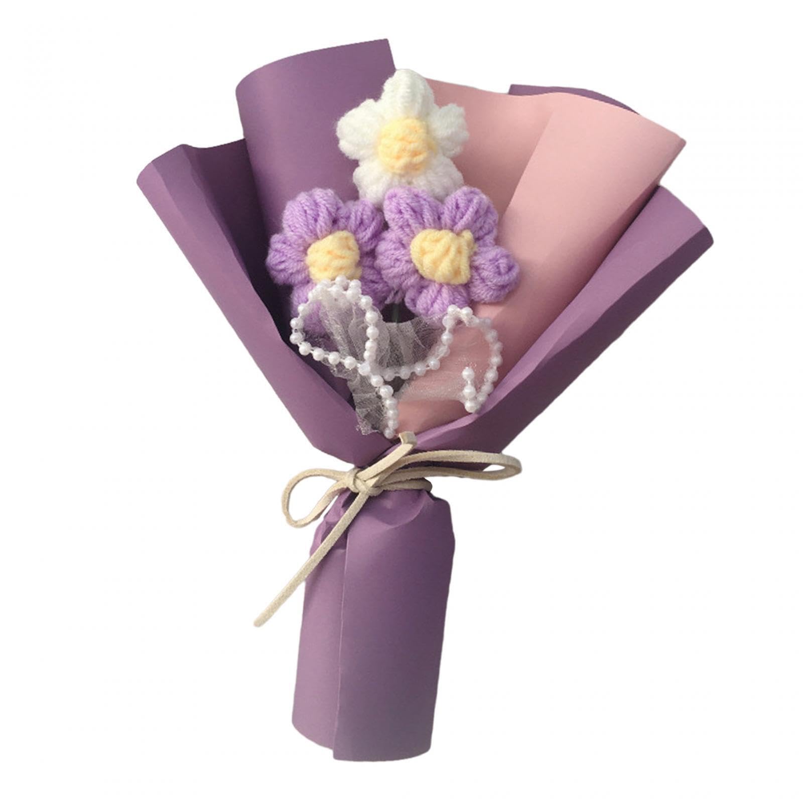 TWISAXC Eternal Blessings Hand Knitted Flower Bouquet For Special Celebrations Artificial Flower Bouquet Thanksgiving Gift Women Is Exquisite And Elegant, Style C