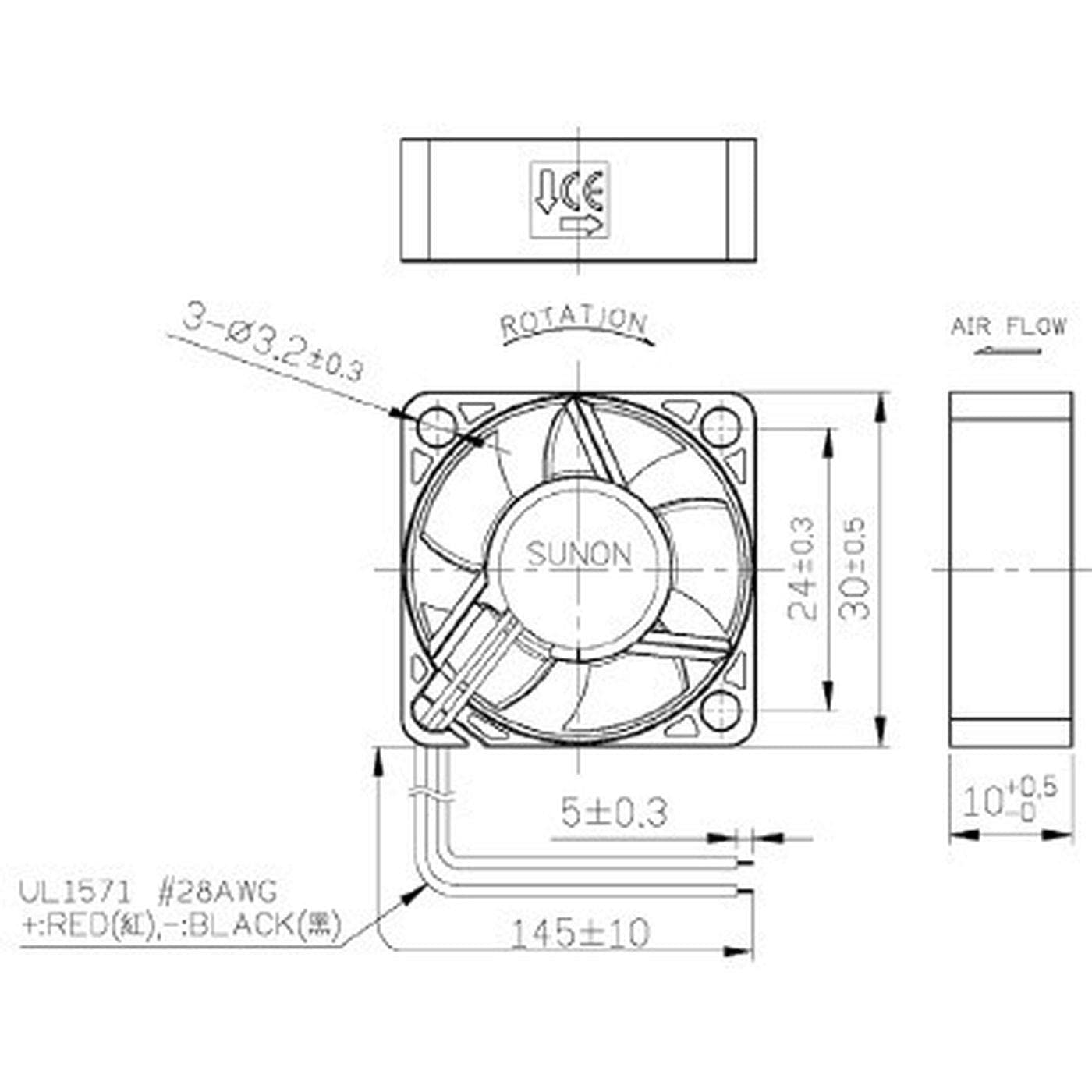 Image secondaire de SUNON 12 V CC - 0,39 W - 30 x 30 x 10 mm - 7,8 m³/h - 8600 tr/min - 7,8 m³/h - Sunon MF30101V21000UA99