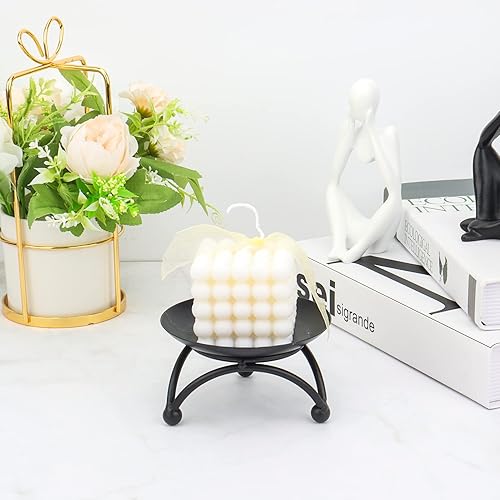 Miniatura 7 de Portavelas de pilar, soporte de vela de hierro, placa de vela, candelabros para velas de pilar, bandeja de vela negra para fiesta, boda, mesa,