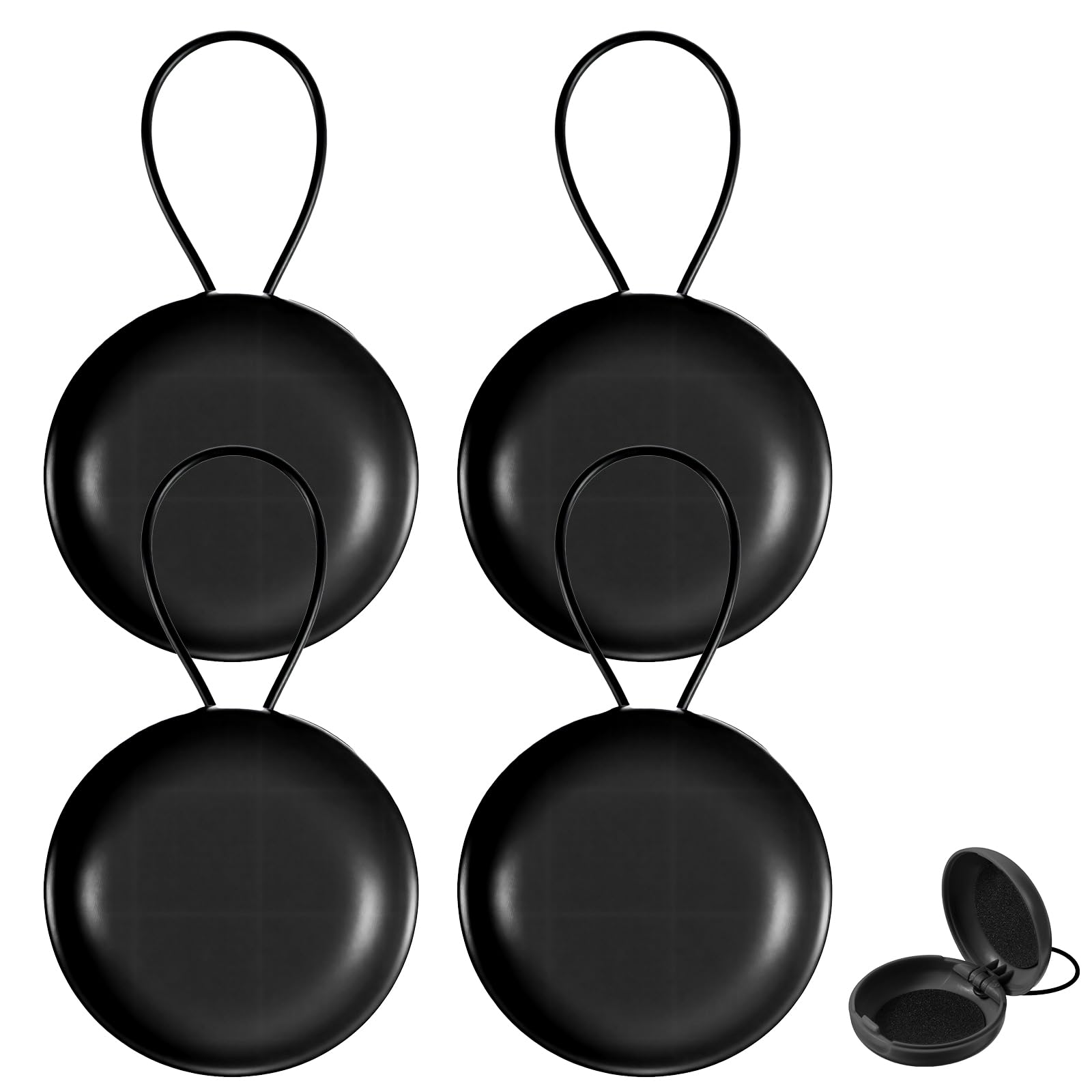 4 fundas para tapones para los oídos, soporte redondo portátil con cordón, mini fundas de almacenamiento para viajes de negocios, almacenamiento de auriculares, baratijas, etc. (negro)
