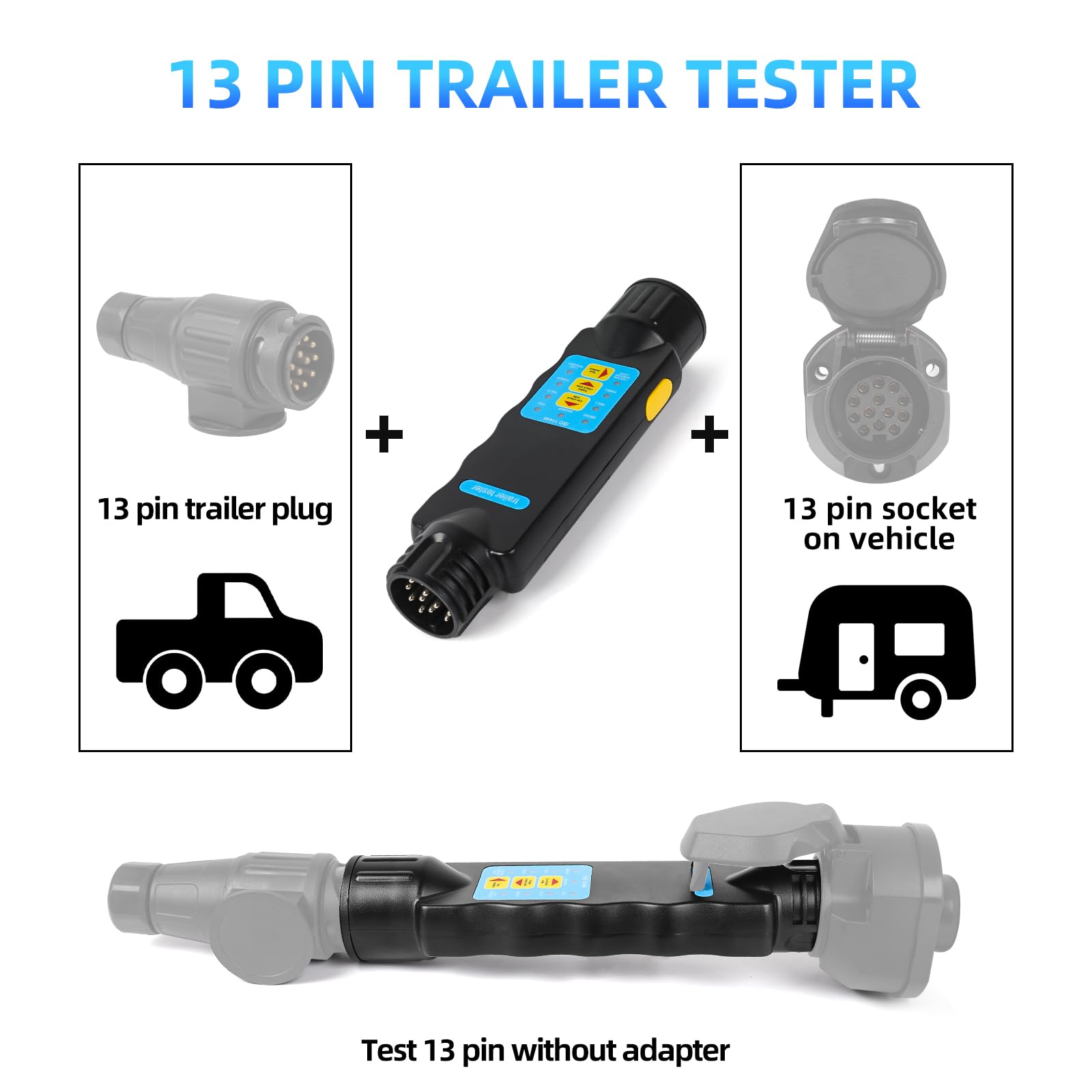 Qiping 13 Pin Trailer Light Tester 12V/24V Wiring Diagnostic Tester Trailer Plug Socket for Caravan Truck or Trailer - Image 3