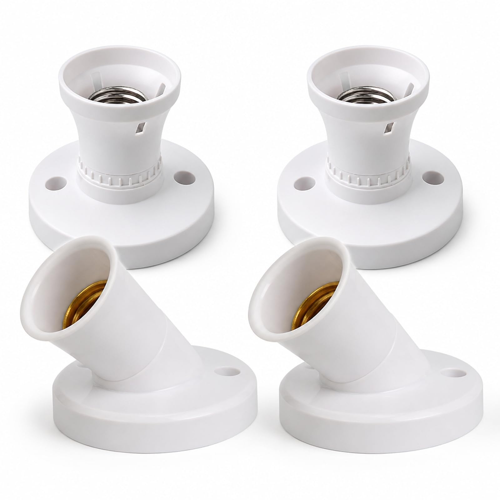 Buuraqq 4Pcs E27 Ceiling Rose Lamp Holder, Pendant Light Fitting Kit for DIY Lighting, Straight and Angled Designs