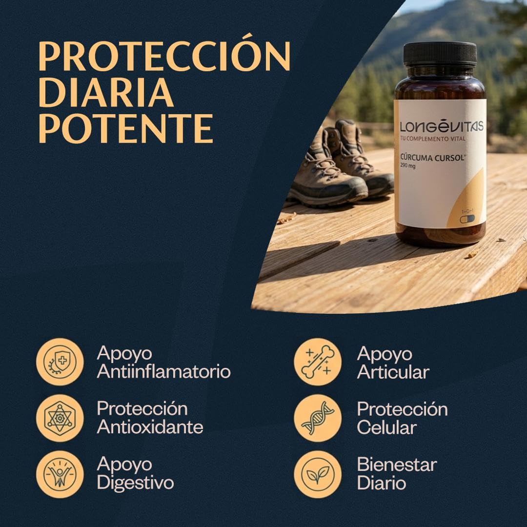 Cúrcuma Cursol 290 mg - Curcumina Alta Absorción - Cúrcuma Cápsulas Alta Biodisponibilidad - Apoyo Bienestar y Digestión - 60 Cápsulas