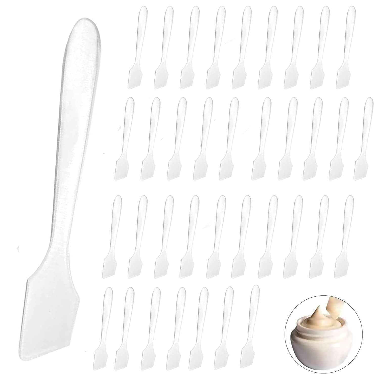 – 100PCS Disposable Makeup Spatula,Translucent Makeup Frosted Tip Spatula Cosmetic Spatula for Mixing and Sampling,Disposable Mask Stick Cream Mixing Spatulas Makeup Cosmetic Make Up Tools