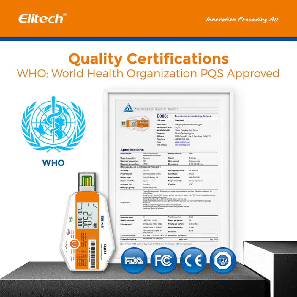Disposable Temperature and Humidity Logger (Range: -30°C to 70°C) for Cold Chain| Model: Elitech LogEt1 TH 2