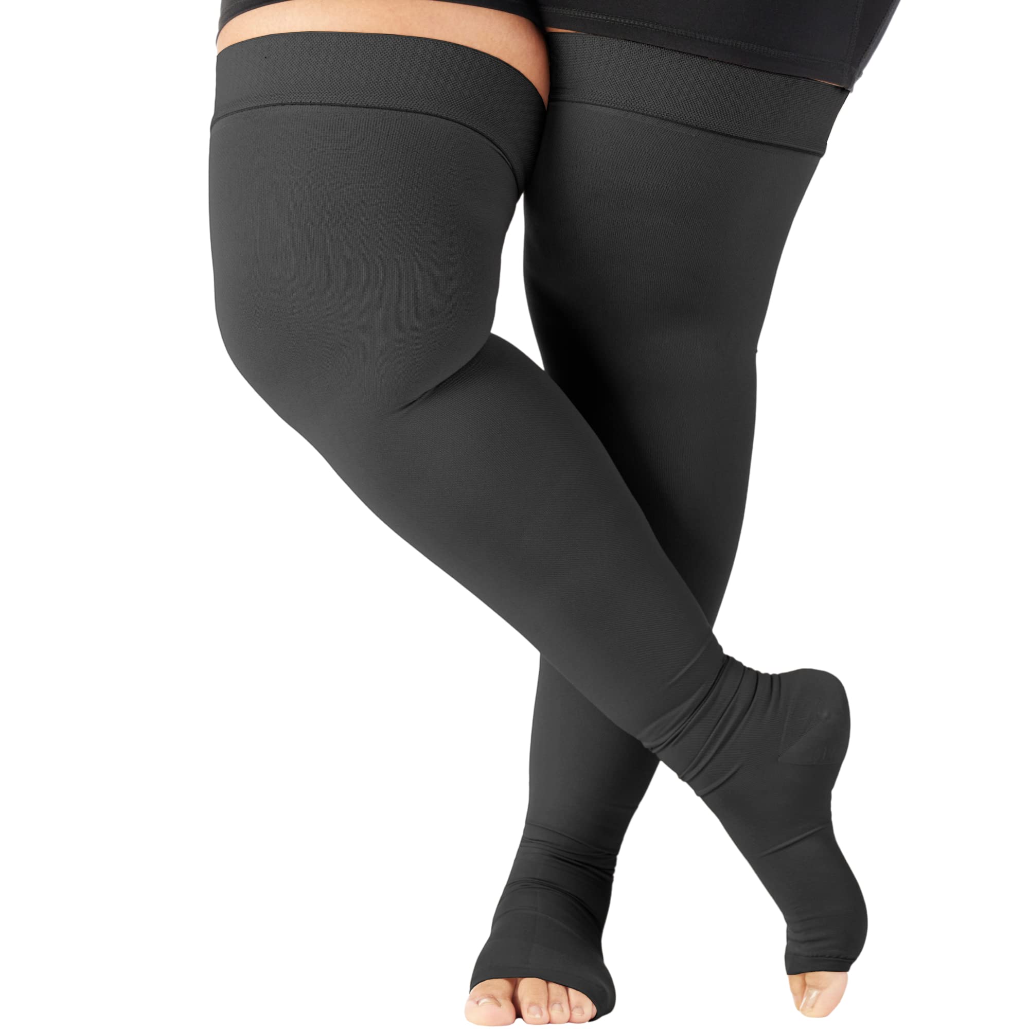 ABSOLUTE SUPPORTPlus Size Toeless Compression Thigh High for Women and Men 20-30mmHg - Opaque Compression Stockings for DiaBLtic, Post Surgery Recovery, Pain Relief - Black, 6X-Large - A213BL9