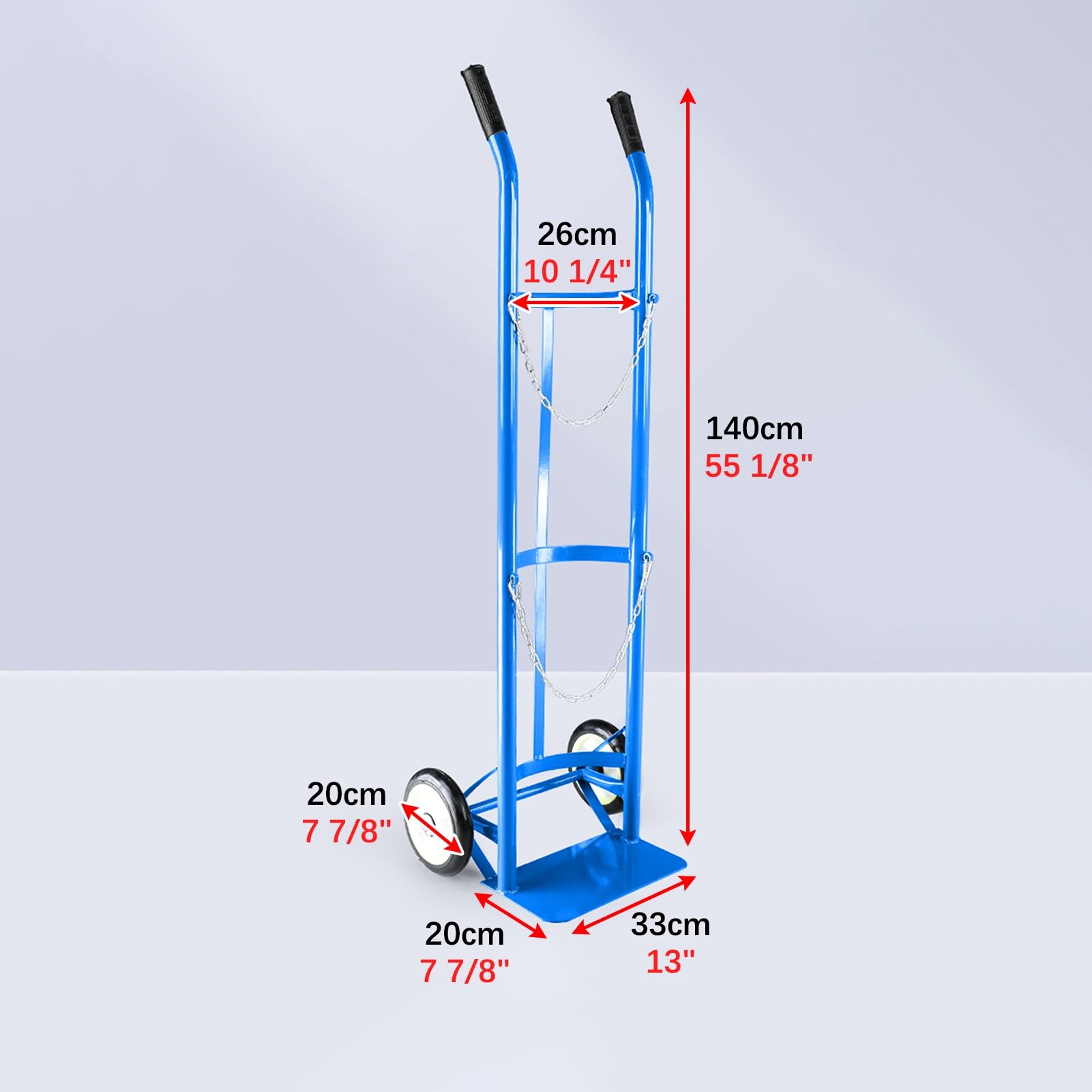Soporte para bombonas de oxígeno, Carro para bombonas de oxígeno con asa - Carro Resistente para bombonas de 40/50 L, Incluye 2 Cadenas de Seguridad - Soporte portátil para bombonas de oxíge
