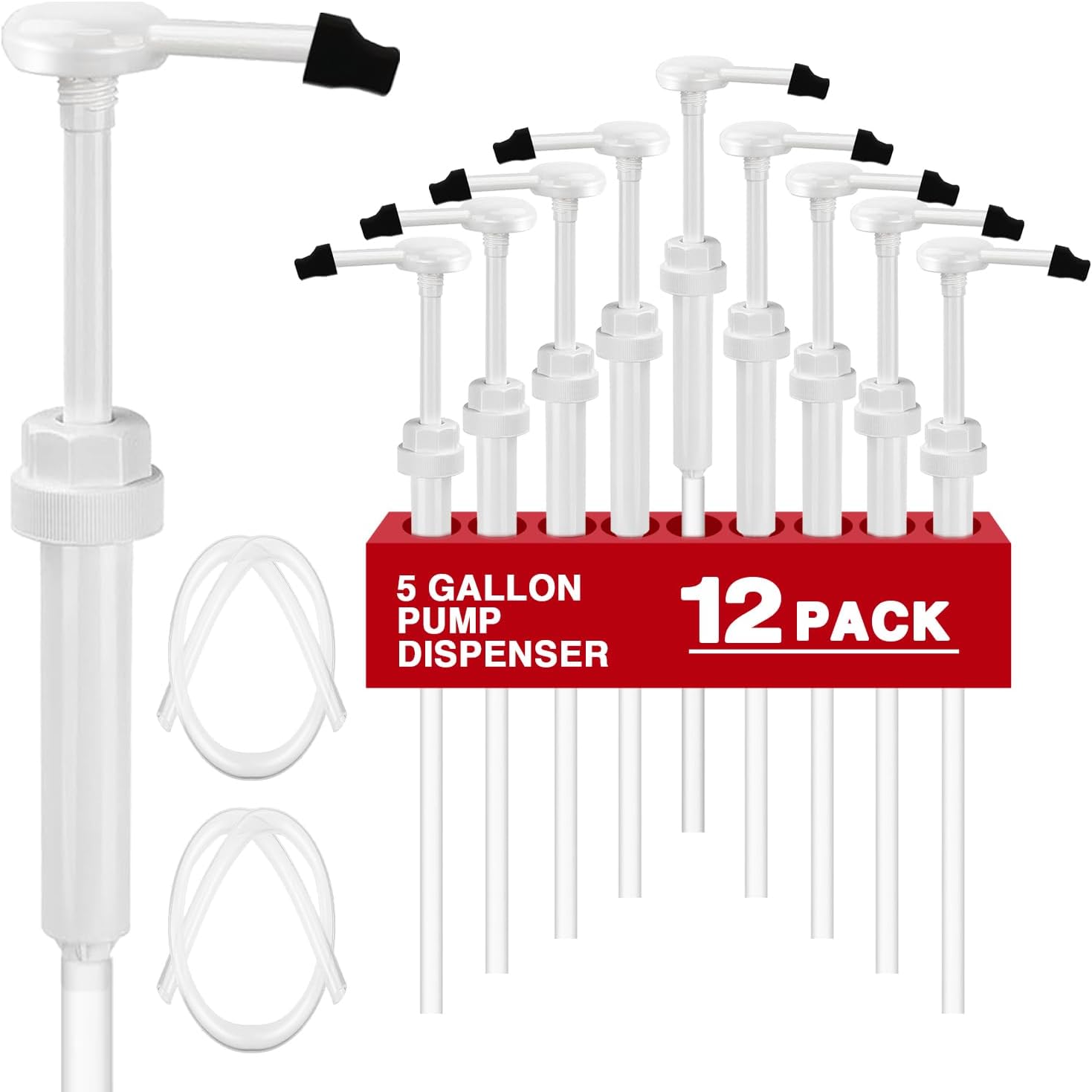 12 Pcs 5 Gallon Pump Dispenser 38-400 1 oz Dispenser Pump for Large Gallon Bucket with 50cm Extended Tube, Cap to Avoid Dripping, Great for Shampoo, Conditioner, Bleach Liquid, Laundry, Detergent, Oil