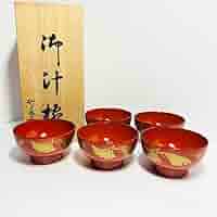 ⭐️ 会津塗 天然木加工品 四君子蒔絵 朱内朱 蓋付きお吸物椀揃 5客美品⭐️ 61N9aevUaEL._AC_SY200_QL15_.jpg