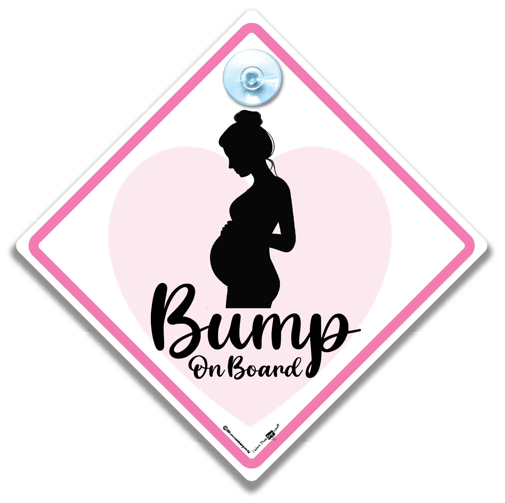 Bump on Board Car Sign, Pink and White Diamond Shape with Suction Cup, Baby on Board Pregnancy Car Safety Sign