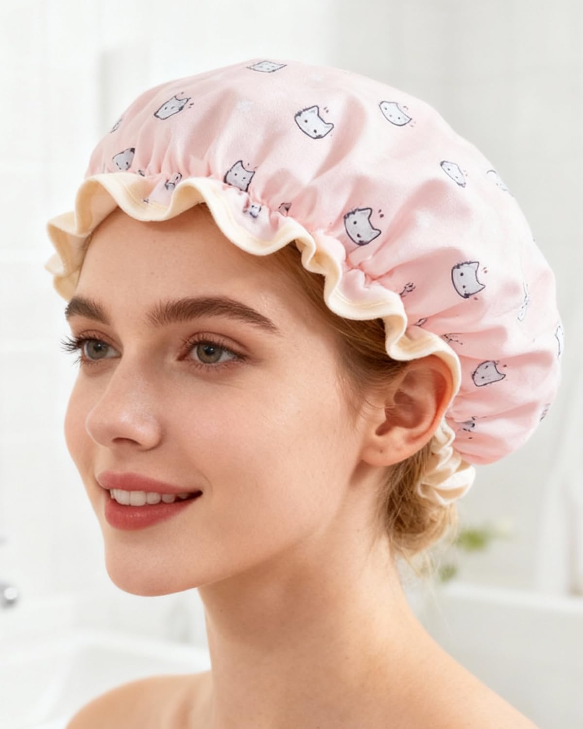 Double-Layer Waterproof Bath Cap Pink DJA177-02