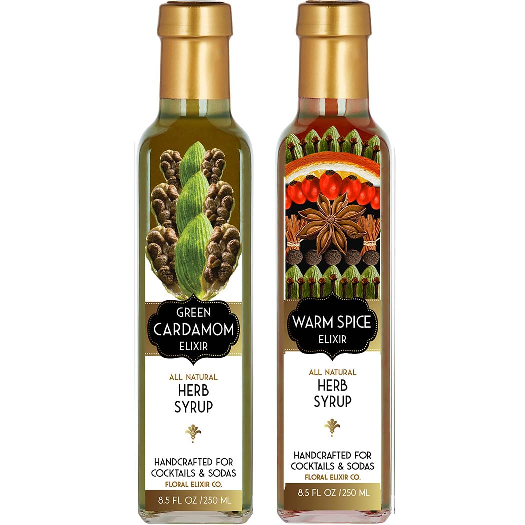 Floral Elixir Co. - All Natural Syrups for Cocktails & Sodas (2 x 8.5 oz) (Green Cardamom & Warm Spice)