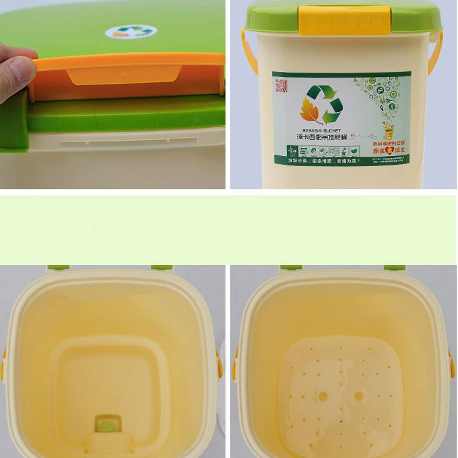 Kompostownik do ogrodu, Plastikowy kompostownik wewnętrzny 20L (5 galonów) na wszystkie pory roku z 1 torbą przyspieszacz kompostu (1 kg/2,2 funta), blat kuchenny pojemnik na kompost kosz na śmieci, ł
