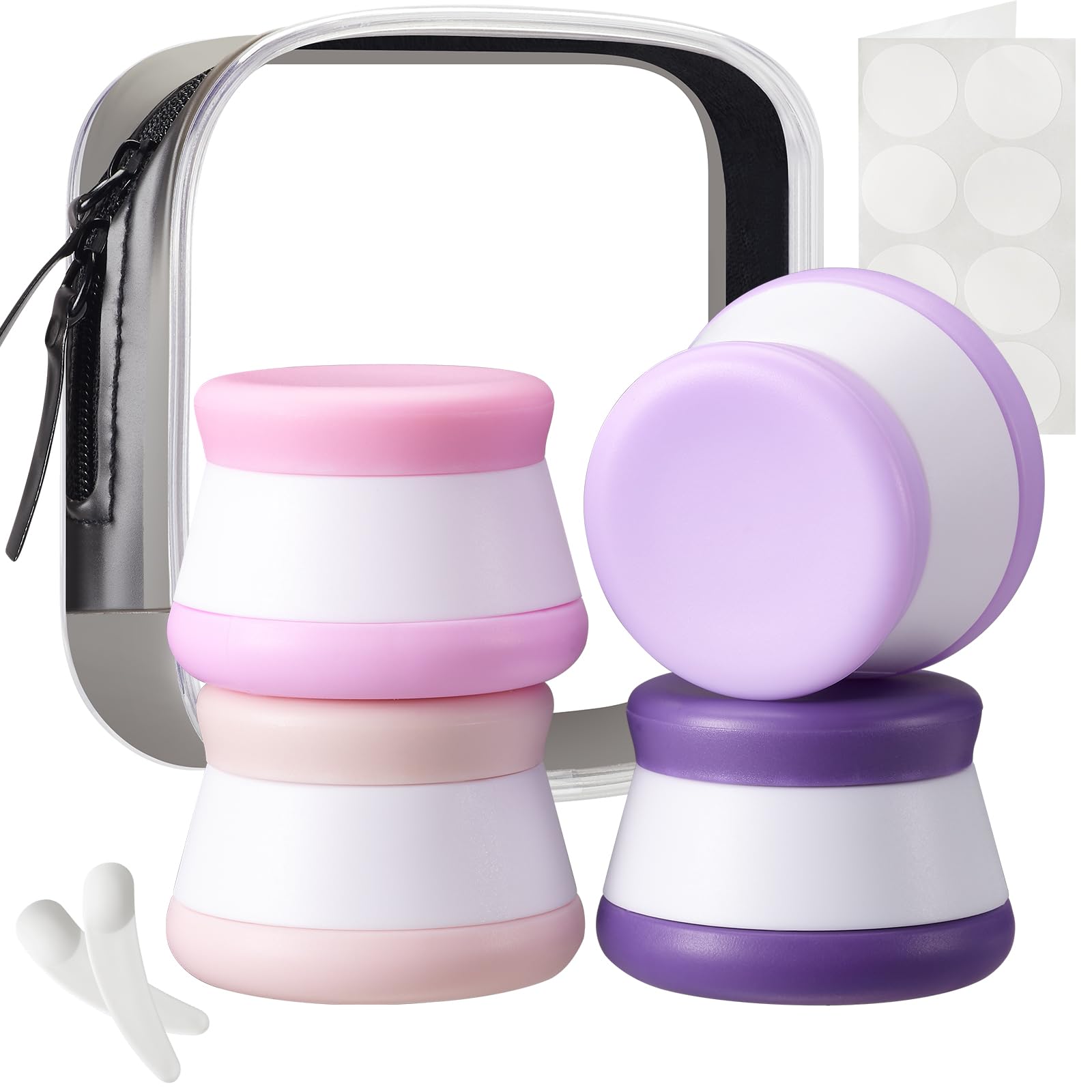 INSFIT Travel Containers for Toiletries, TSA Approved Silicone Cream Jars, 20ml Travel Size Containers with Lids, 4pcs BPA Free Leakproof Travel Accessories for Liquid Lotion with Labels Mini Spatulas