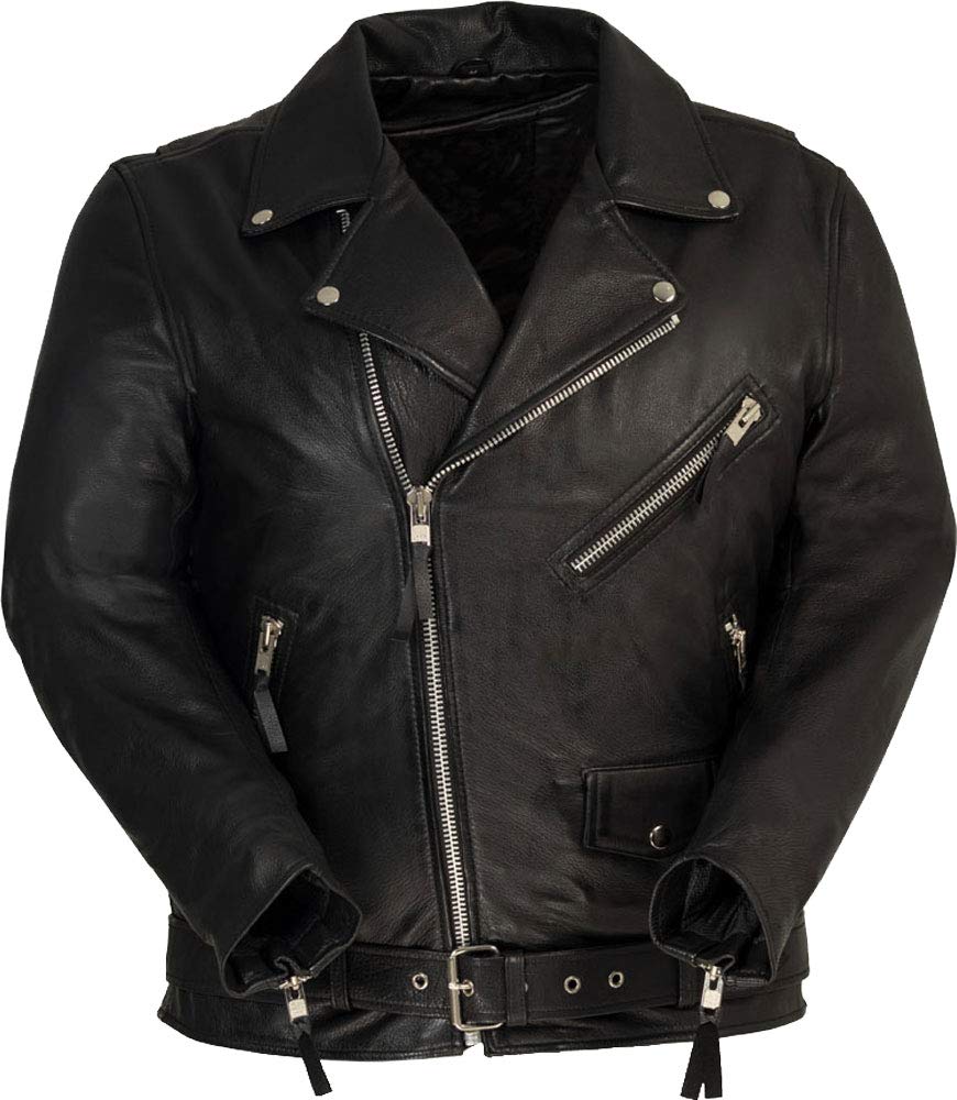 Mens Classic Motorcycle Style Jacket with a Full Belt Zip-Out Liner