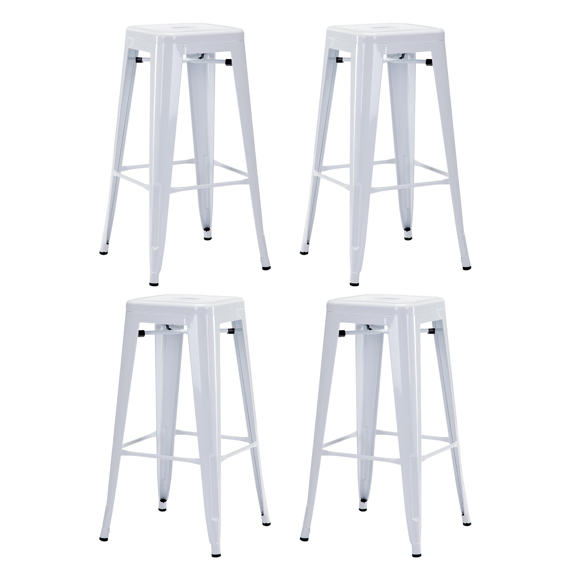DUHOMEBar Chairs Iron Bar Stools Set of 4, Seat Height 76 cm Counter Stool, Stackable Metal Bistro Stool with Footrest in Industry Design, White