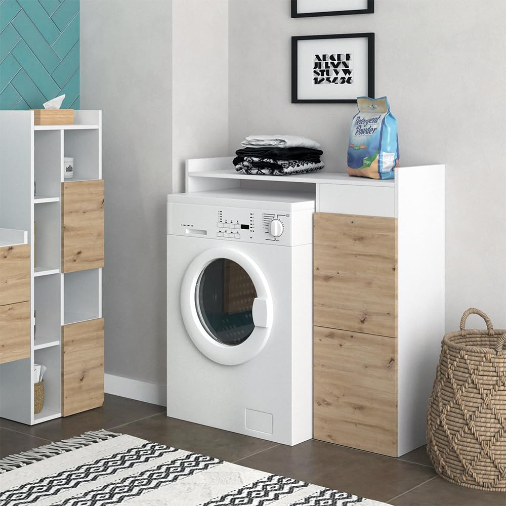 Vicco Armoire Machine à Laver Alf, Blanc, 99x98cm | avec 2 tiroirs, pour un rangement peu encombrant au-dessus de la machine à laver