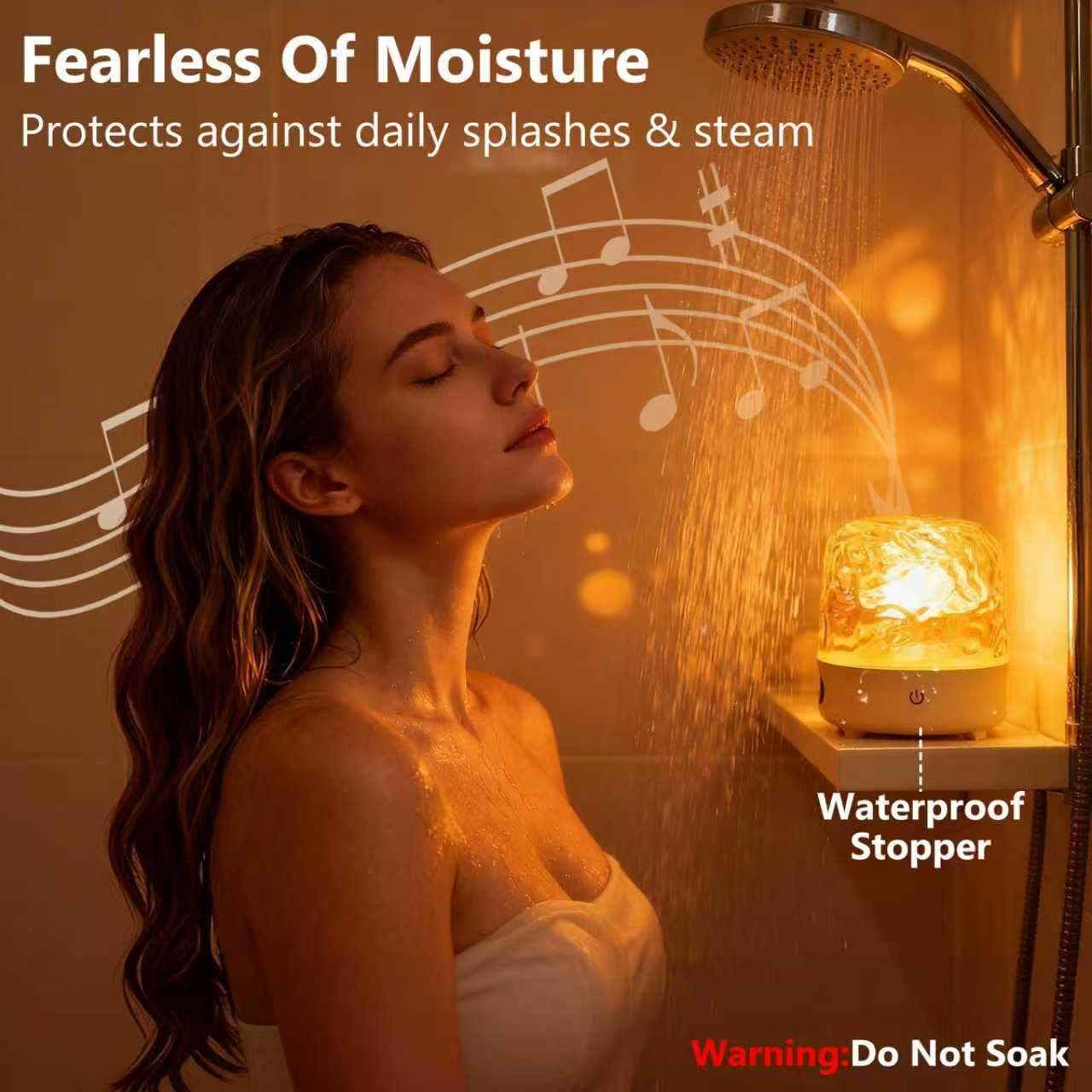 Spa-Like Shower Lamp with Bluetooth Speaker,Waterproof 16-Color Ocean Wave Projector Light, Rechargeable Bathroom Lamp with Touch&Remote Control,Cordless Light for Inside Shower/Bathtub