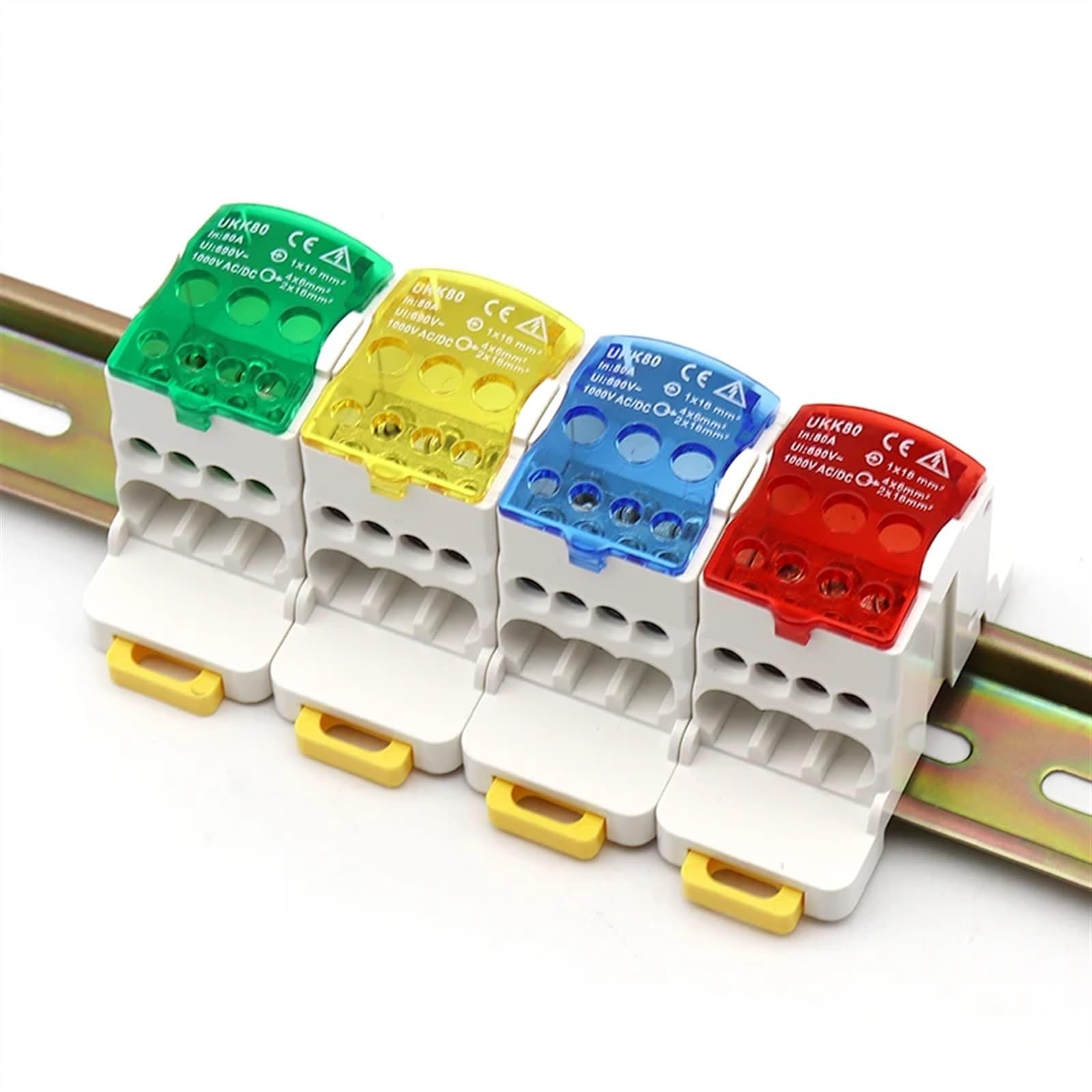 1 Uds UKK80A 690V bloque de terminales de carril DIN caja de conexiones divididas uno en muchos caja de distribución conector de cable eléctrico de alta corriente(Green)