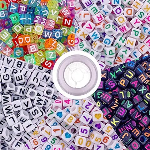 1000 Pcs Letter Beads Acrylic Cube Beads Alphabet Beads Number Beads Large Hole Beads with Elastic String for Jewelry Making Cover