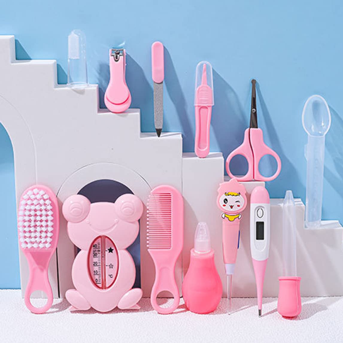Kit de toilettage pour bébé, kit de soins santé et toilettage pour bébé, aspirateur nasal, coupe-ongles, brosse à cheveux, soins nettoyage quotidiens pour nouveau-né, 13 pièces/ensemble, sty