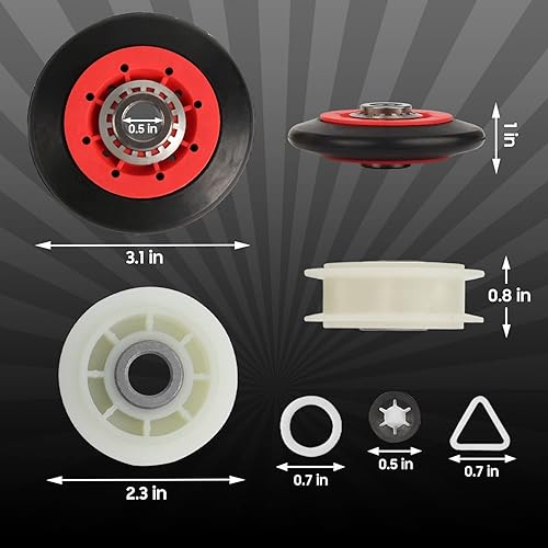 Miniatura 3 de Kit de reparación de secadora 4392067 con rodillo de tambor WPW10314173 y correa 661570V y polea tensora 279640 de Seentech, compatible con secadora