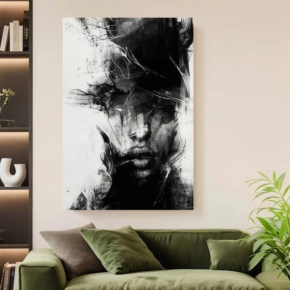IHHGNB Decoration Contemporary Abstract Painting Black And White Woman Face Art Poster Canvas Wall Art Posters(40x60cm(16x24in)/No frame)