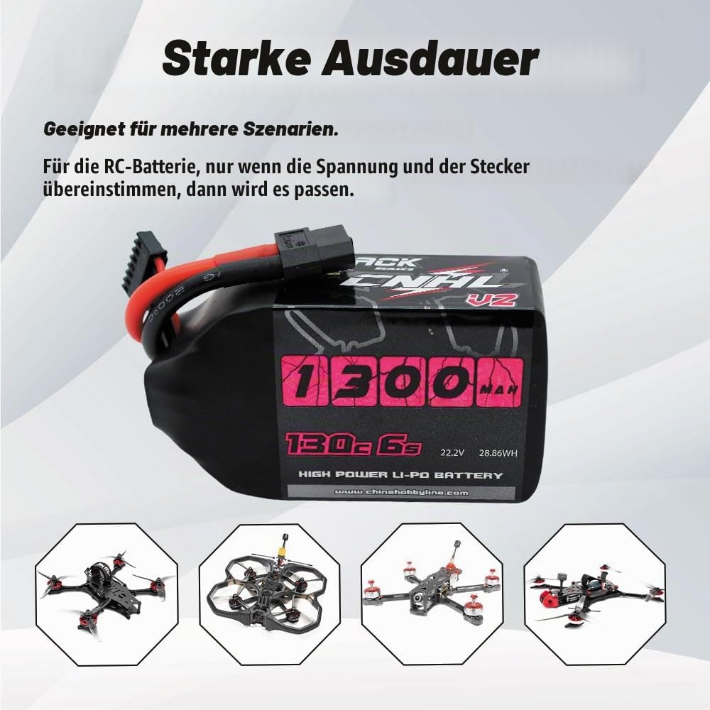 CNHL 1300mAh 6S Lipo Akku 22.2 130C mit XT60 Stecker für UAV Drohnen FPV Rennrad Quadcopter Flugzeug Hubschrauber RC Auto RC Boot (2 Stück)