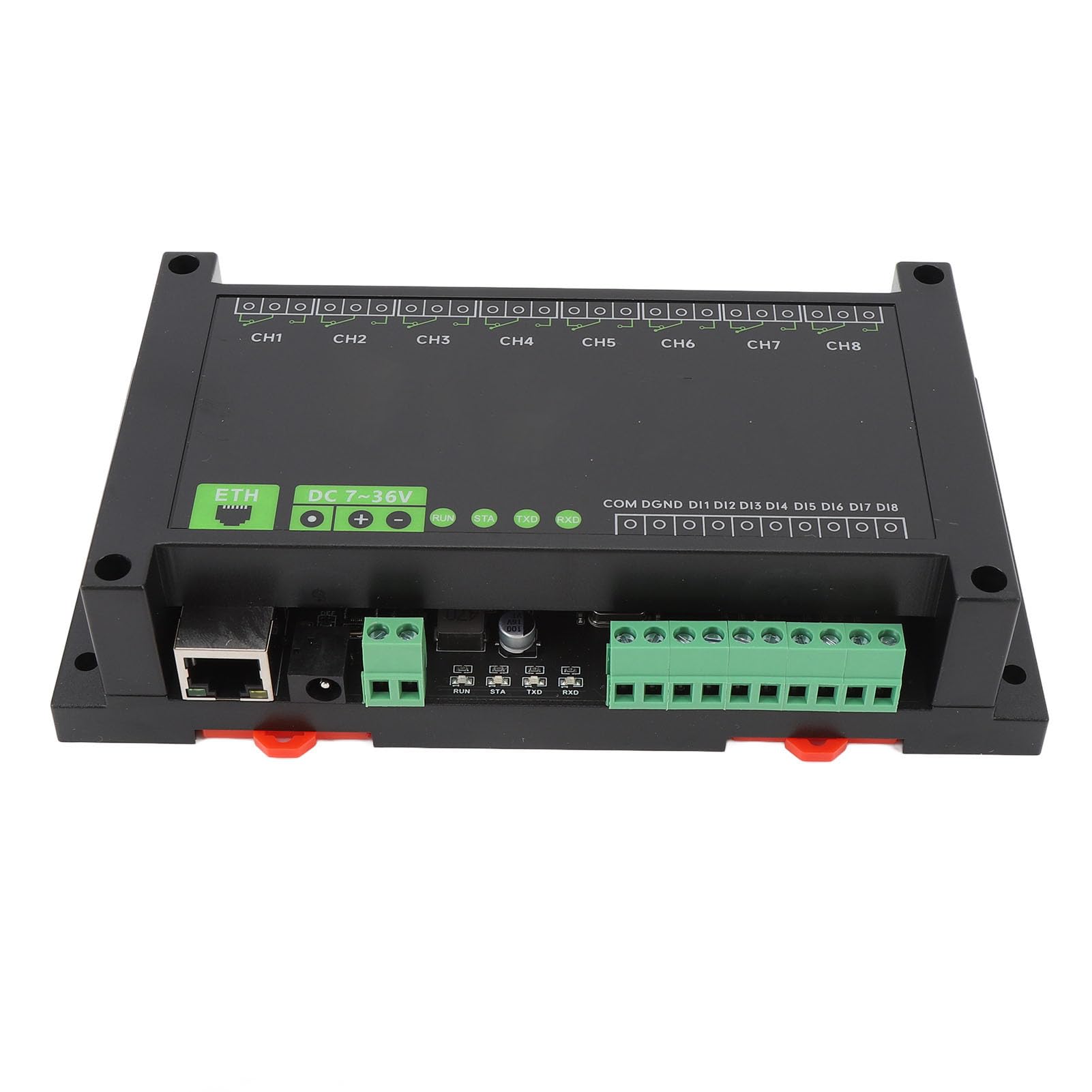 Modulo relè Ethernet 8CH per protocollo RTU, relè industriale alimentato PoE con isolamento tramite optoisolatore, custodia a montaggio su guida in ABS per sistemi di controllo del