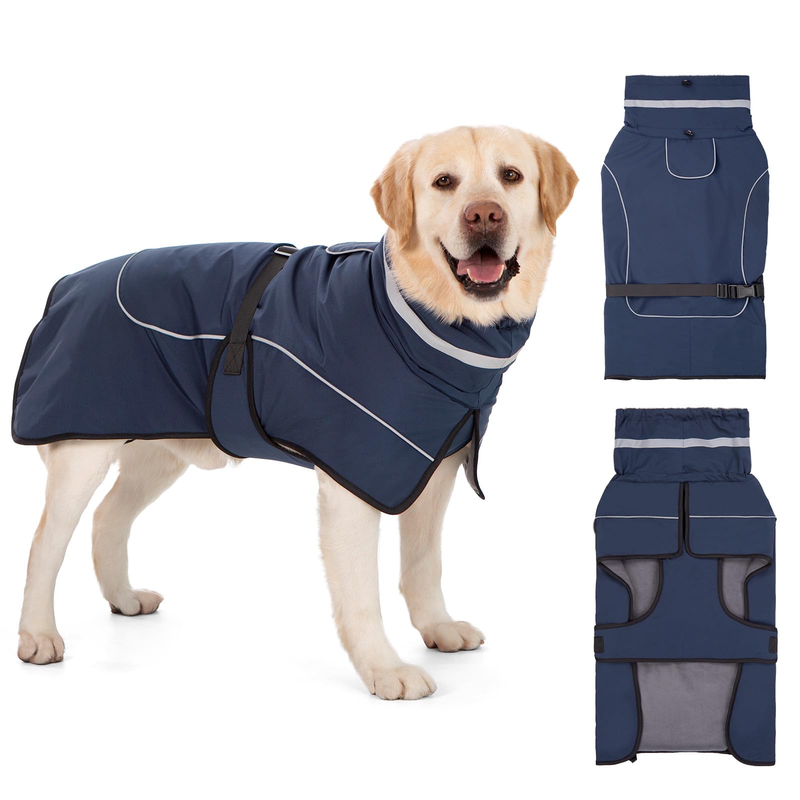 Axcimond Waterproof Dog Coat Winter Jacket Warm Dogs Coats with Collar Fleece Coats Waterproof Reflective Hiking Coat Adjustable Dog Raincoat Winter Jacket for Small Medium Large Dogs
