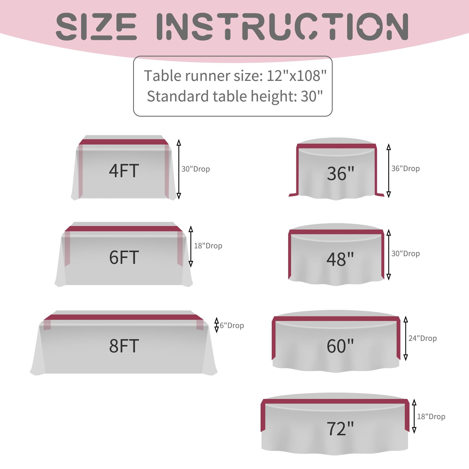 Satin-Tischläufer für rechteckige runde Tische, burgunderrot, 30,5 x 274,4 cm, Burgunderrot, Tischläufer für Hochzeit, Geburtstag, Bankett, Verlobung, Party-Dekoration, 20 Stück