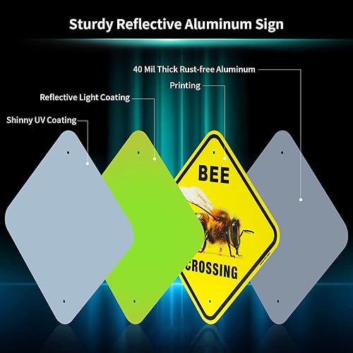 Miniatura 2 de Letrero de cruz de abeja, 12 x 12 pulgadas, letrero reflectante de aluminio libre de óxido, protección UV y resistente a la intemperie