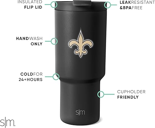 Miniatura 55 de Simple Modern, Colección Trek - Vaso térmico de acero inoxidable de 30 oz con tapa abatible y pajillas con licencia oficial de la NFL, regalos