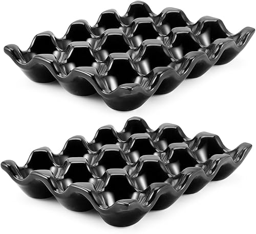 Miniatura 16 de Flexzion Bandeja de Cerámica para 12 Huevos - Portahuevos de Porcelana para Docena Completa Contenedor Organizador de Almacenamiento Soporte