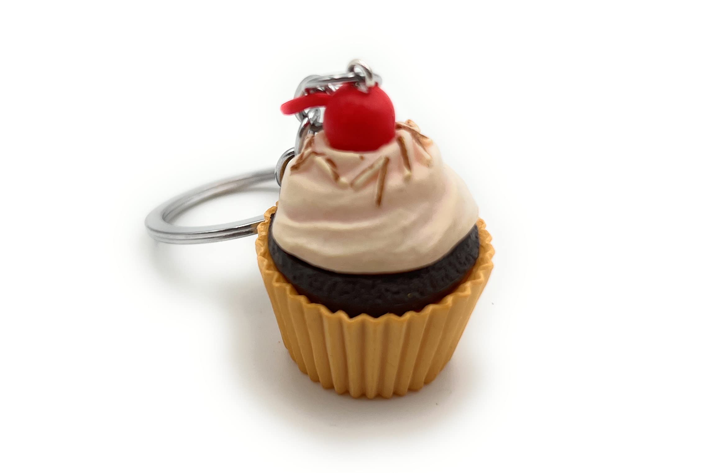 H-Customs cupcake muffin pastry with cherry keychain pendant brown