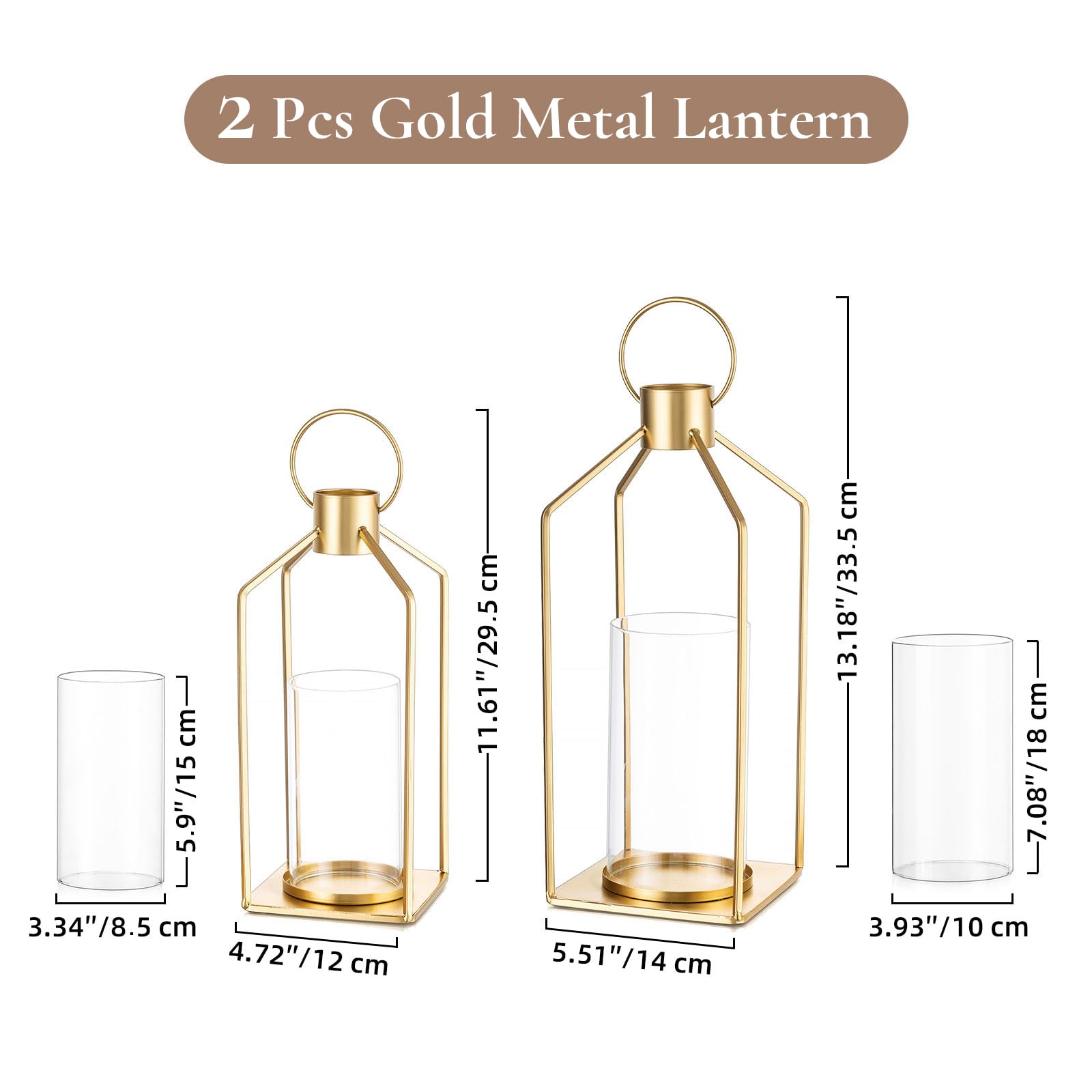 Portacandele in oro con cilindro in vetro: set da 2 candelabri, portacandele antivento, decorazione moderna per matrimoni, soggiorno, armadio