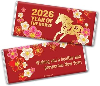 12ct Personalized Chinese New Year Chocolate Bar Favors (12 Pack) 2026 Year of the Horse - Plum Blossoms