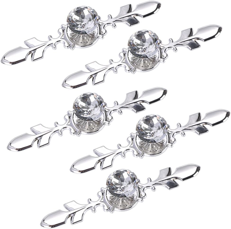 Sumnacon Drawer Dresser Knobs Pull Handles - Crystal Glass Diamond Decorative Knobs with Plate, Cabinet Cupboard Door Knobs with Screws for Kitchen Bathroom Office Decoration Pack of 5