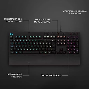 Logitech G 213 Prodigy English Gaming Keyboard, RGB LIGHTSYNC, Backlit Keys, Splash Resistant, Customizable Keys, Dedicated Multimedia Controls - Black