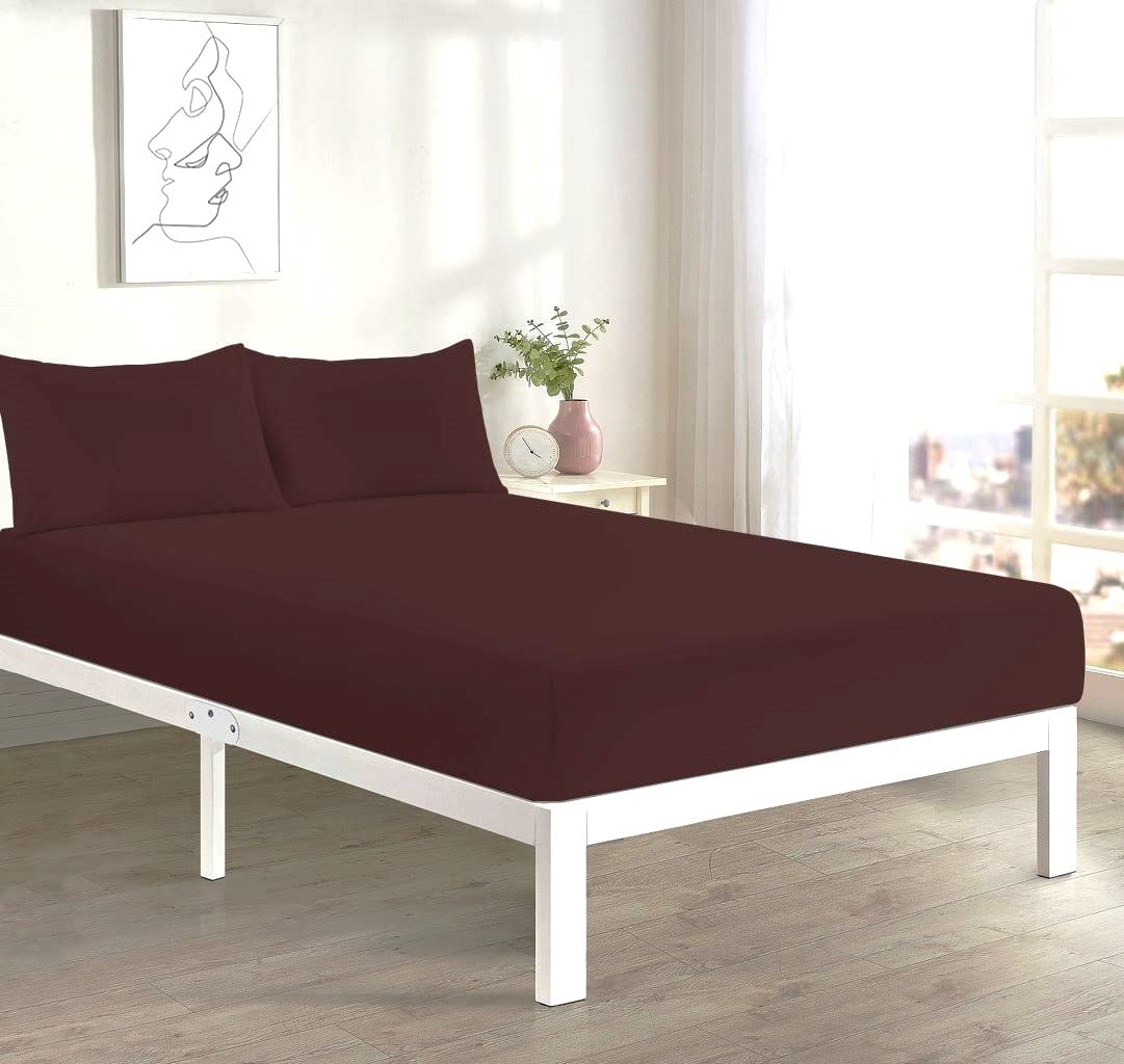 EXQUIZIT HOME® Flat Bed Sheet Percale Easy Care Poly Cotton Soft Wrinkle Resistant Breathable Hotel Quality Machine Washable Bedding (Single, Chocolate) — image 1