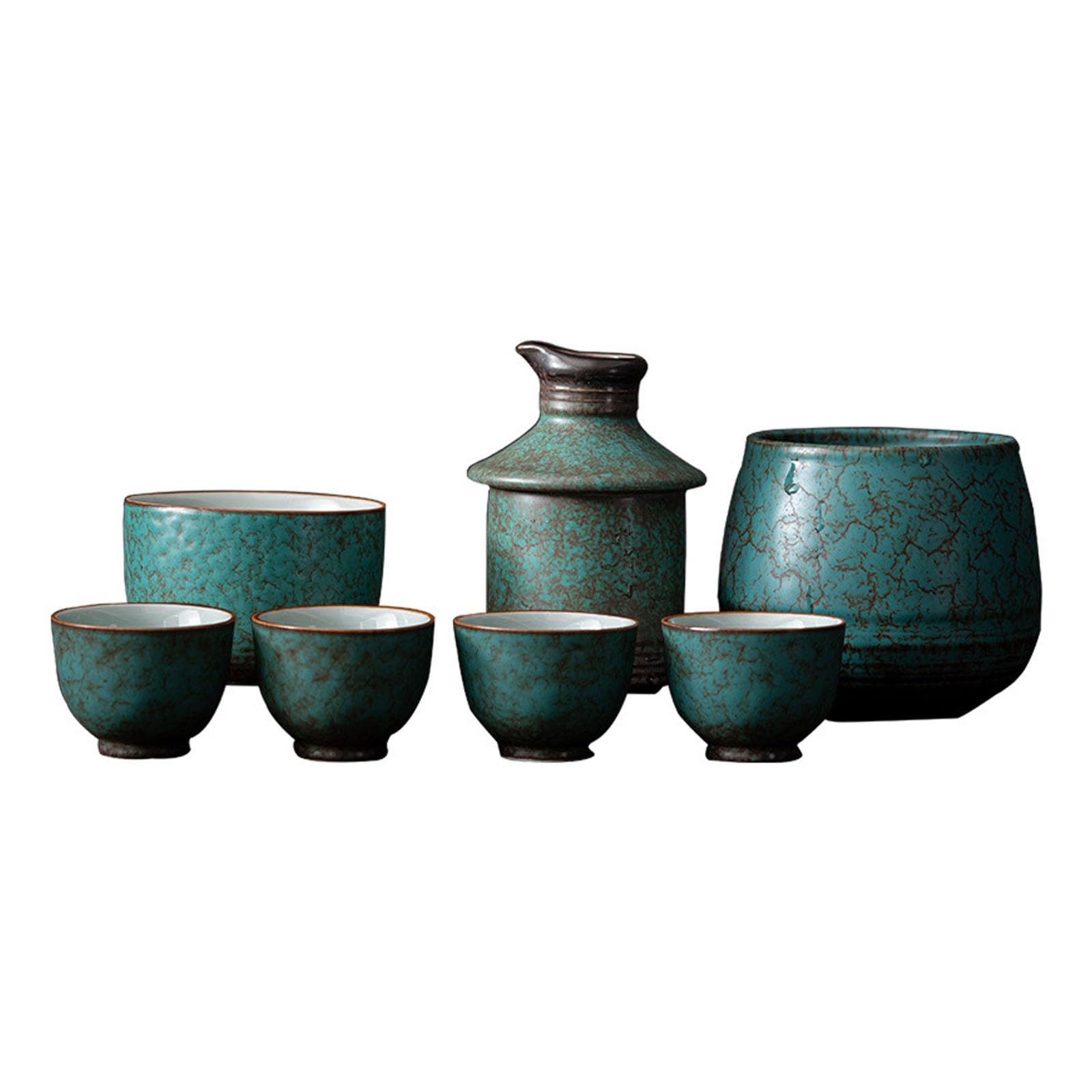 Lot de 7 tasses à saké en céramique avec réchauffeur pour servir du saké chaud ou froid, accessoires idéaux pour un usage domestique