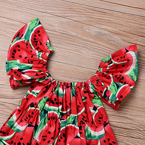 Newborn Baby Girls Watermelons Printed Ruffle Bodysuit with Headband2