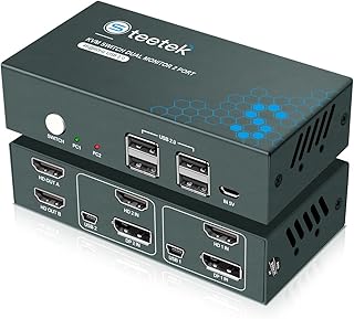 KVM Switch HDMI+DisplayPort Dual Monitor 2 Port 4K@60Hz, KVM Switch 2 Monitore ，4 USB2.0, 2 PC 2 Monitor Switch,DP 1.2,HDMI 2.0, HDMI+DP IN HDMI Out,Button Switch